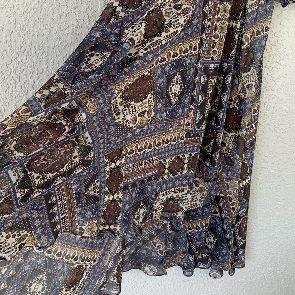 Calvin Klein Faux Wrap Chiffon Printed High low bohemian style dress. - Picture 7 of 13